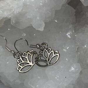 Sterling Lotus Drop Earrings - Yogi Earring Collection